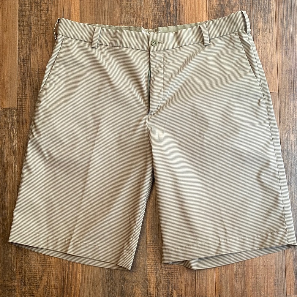 Nike Golf Men's Tan Striped Flat Front Shorts